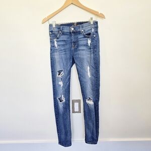 7 For All Mankind 7FAMK The Ankle Skinny Highly Distressed Jeans Size 26